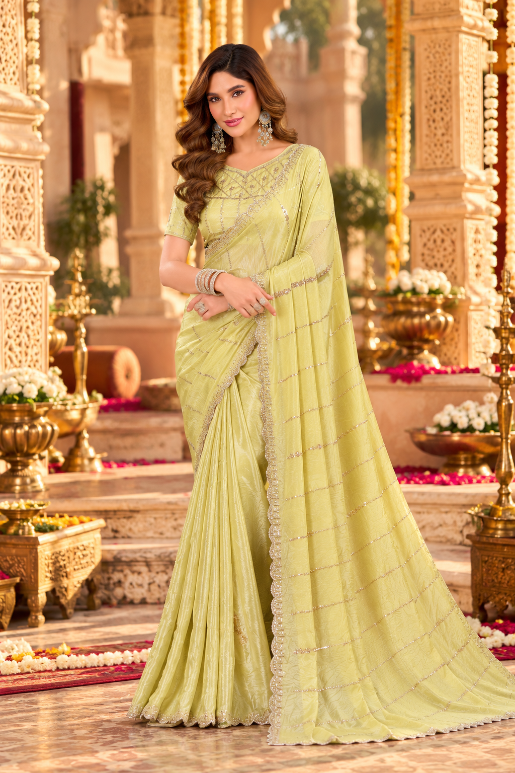 Pure Prada Silk Saree with Unstitched Blouse(Yellow)