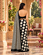 Original Gaji Silk Ajrakh Print Saree With Unstitched Blouse(Black)