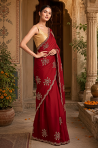 Soft Rangoli Silk Embroidery Work Saree With Unstitched Blouse(Red)