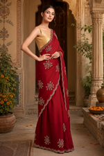 Load image into Gallery viewer, Soft Rangoli Silk Embroidery Work Saree With Unstitched Blouse(Red)
