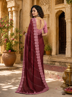Organza Silk Saree With Unstitched Blouse(Maroon)