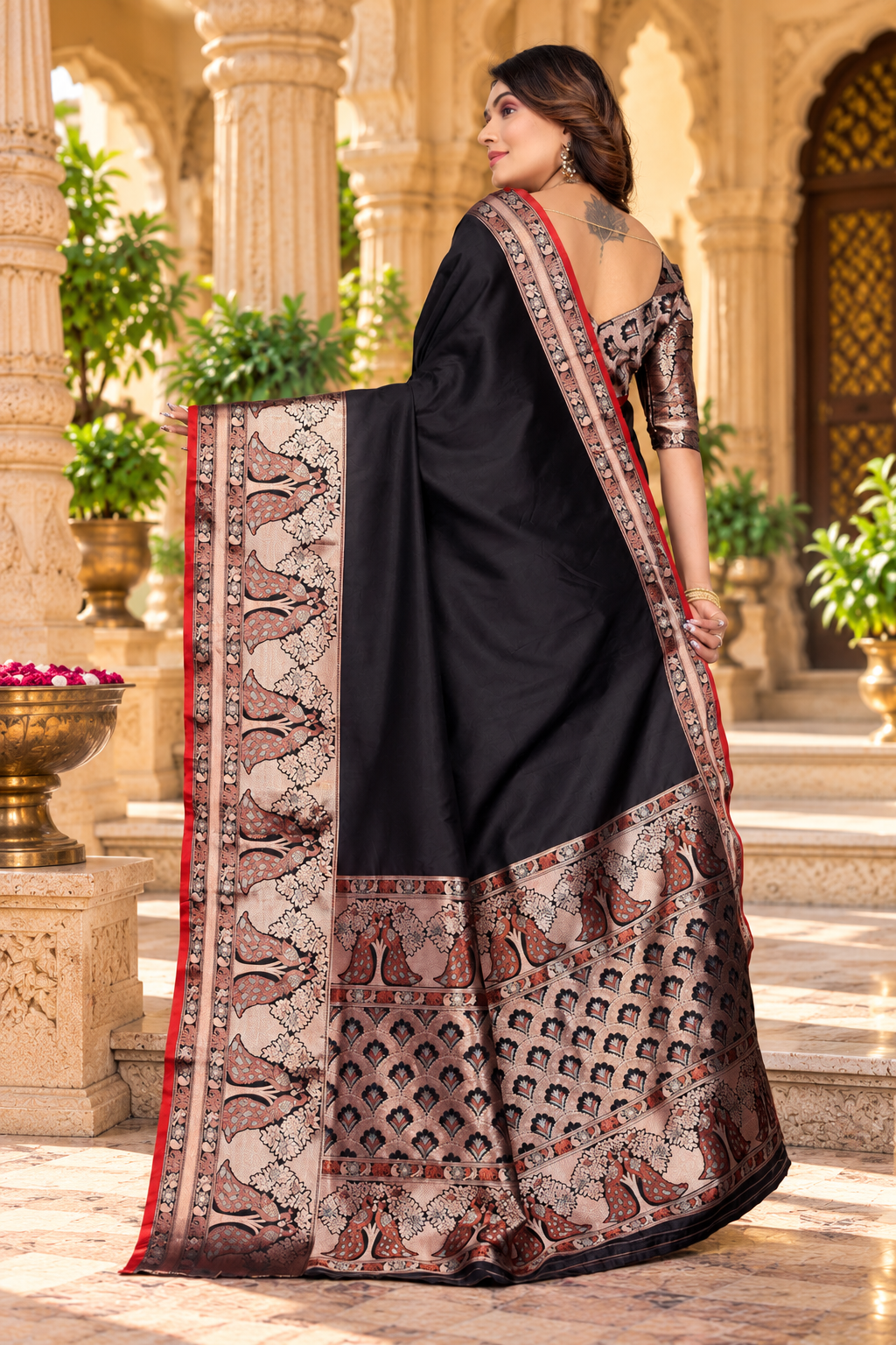 Pure Banarasi Silk Zari Work Saree With Unstitched Blouse(Black)