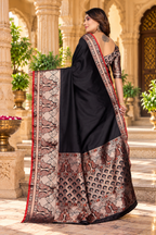 Pure Banarasi Silk Zari Work Saree With Unstitched Blouse(Black)