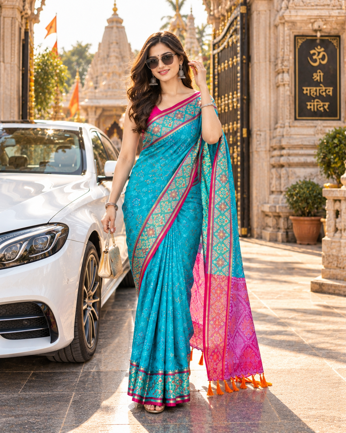 Premium Soft Silk Rangeen Patola Meenakari Rich Pallu Tassels Saree With Unstitched Blouse (Blue)