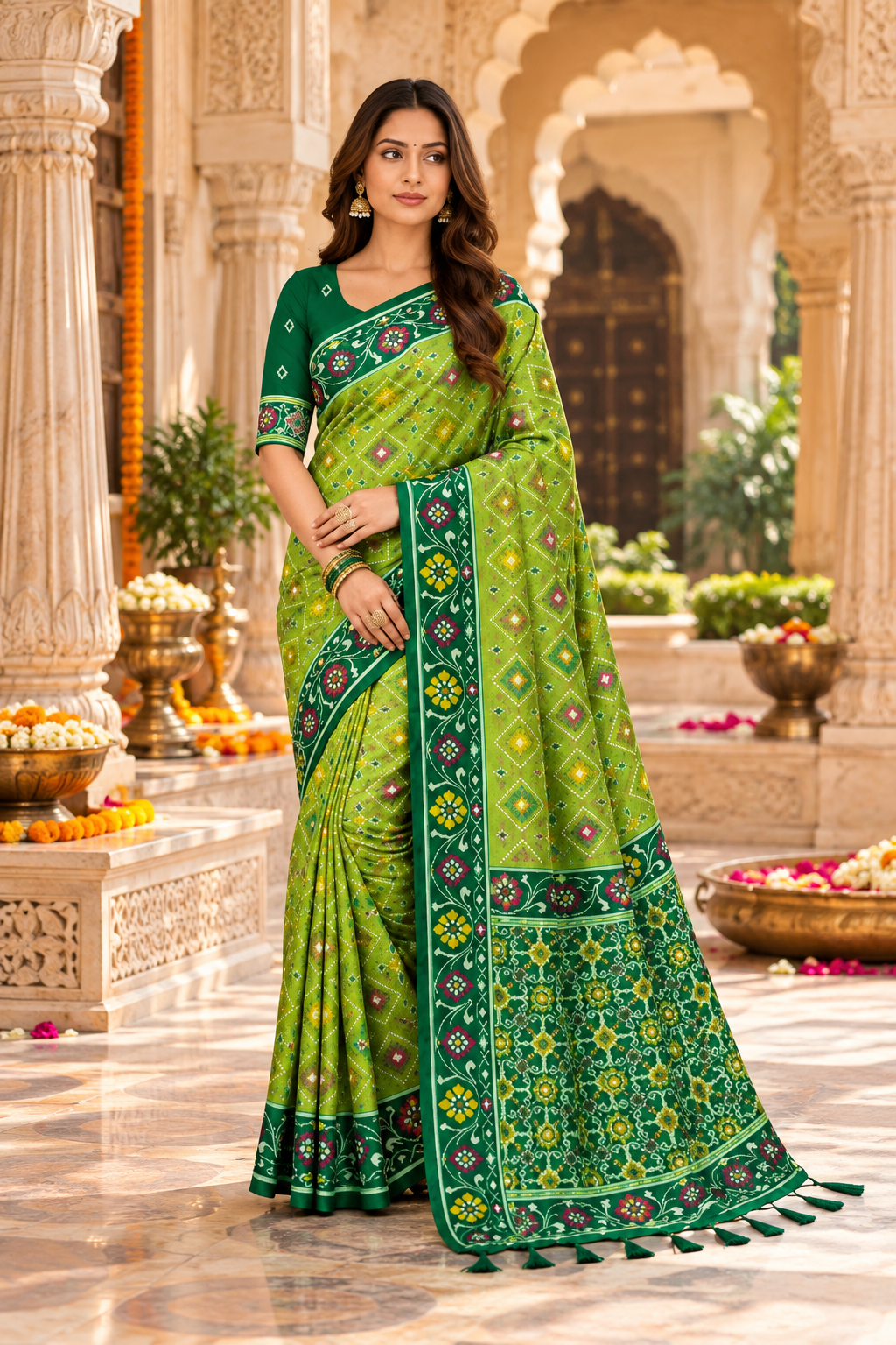 Patola Silk Rich Zari Work Saree With Unstitched Blouse(Green)