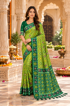 Patola Silk Rich Zari Work Saree With Unstitched Blouse(Green)