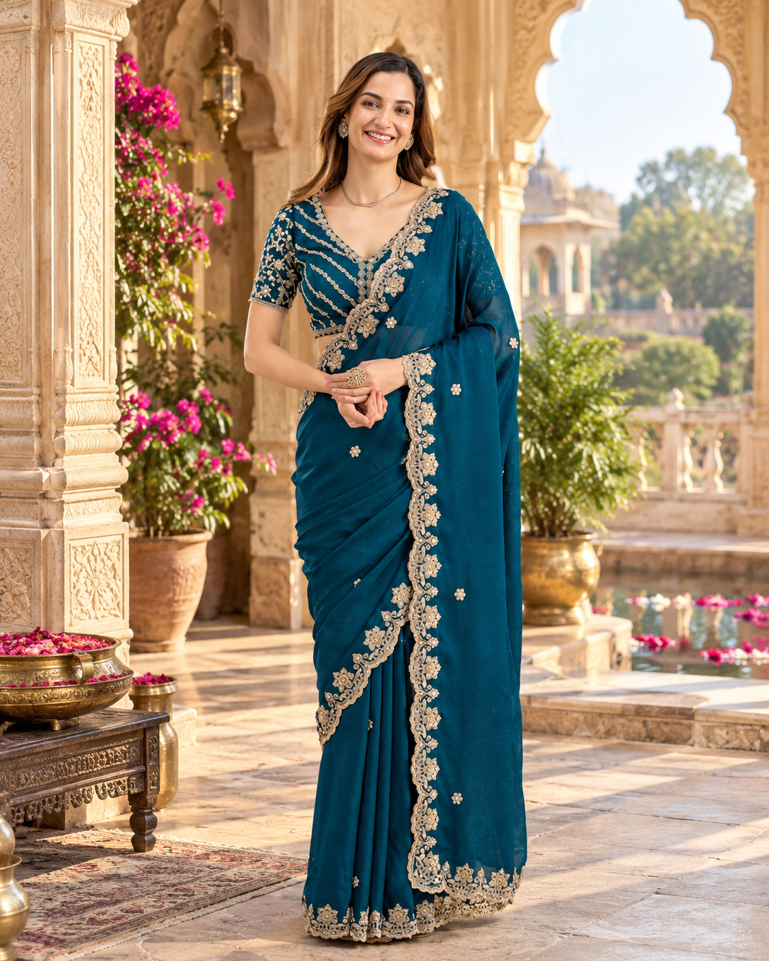 Pure Rangoli Crush Silk Saree With Unstitched Blouse(Blue)