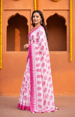 Load image into Gallery viewer, Linen Batik Printed Saree With Unstitched Blouse(Pink)
