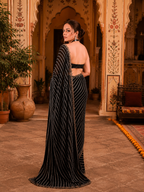 Georgette Sequins Embroidery Work Saree With Unstitched Blouse(Black)