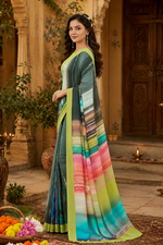 Load image into Gallery viewer, Soft Crepe Silk Digital Print Saree With Unstitched Blouse(Green)
