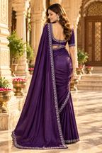 Pure Space Silk Diamond Zarkhan Work Saree With Unstitched Blouse(Violet)