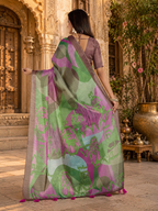 Cotton Printed Saree With Unstitched Blouse(Multicolor)