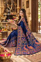 Premium Pashmina Kashmiri  Meenakari Weaves Tassels Saree (Blue )
