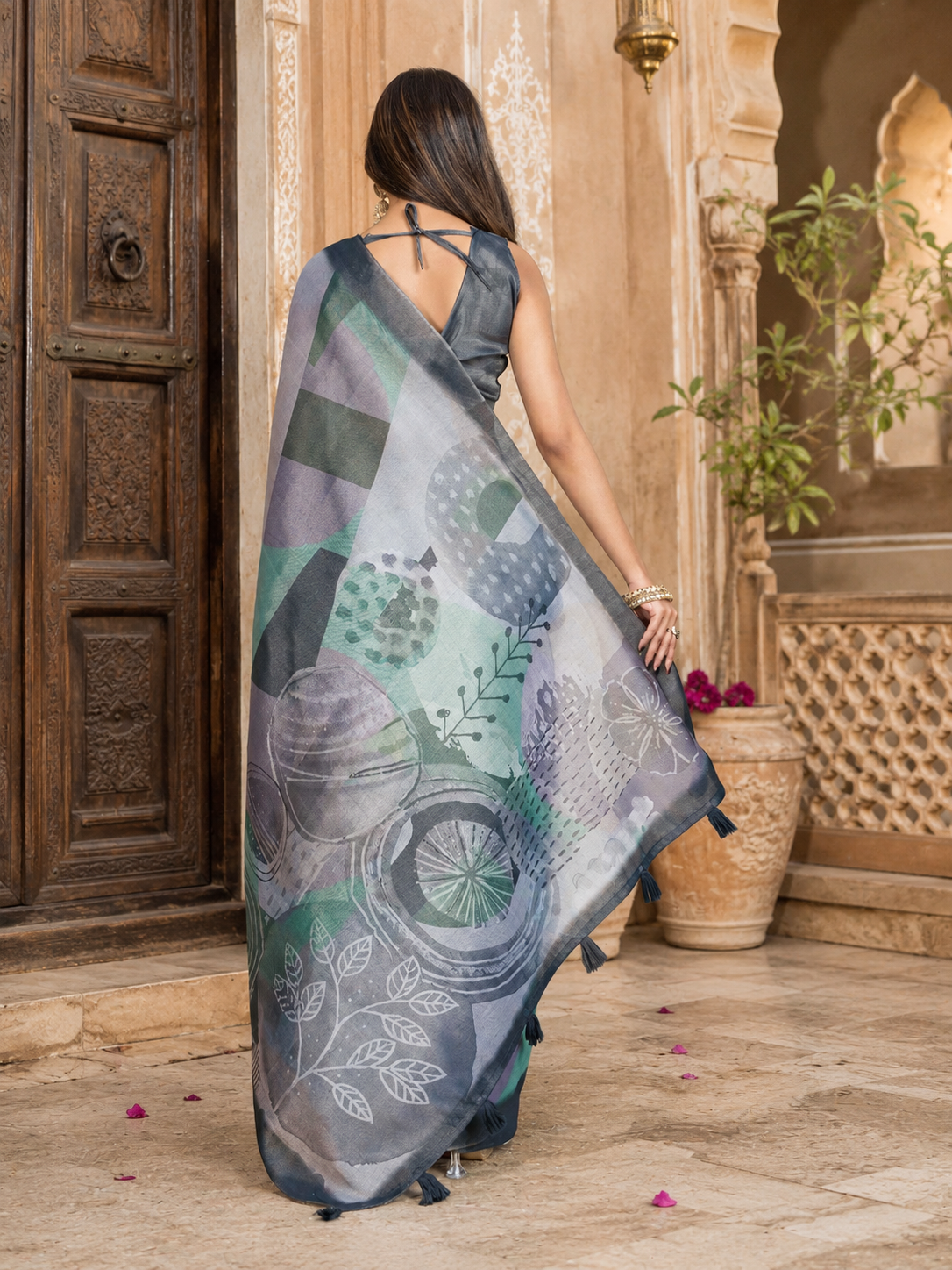Cotton Printed Saree With Unstitched Blouse(Multicolor)