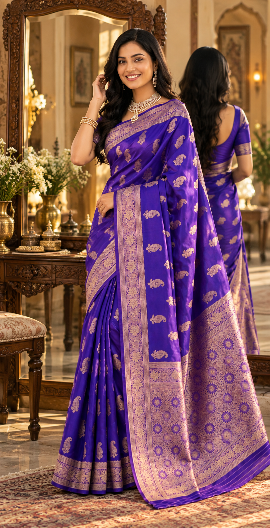Pure Silk Traditional Zari Weaving Saree With Unstitched Blouse(Violet)