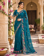 Rangoli Silk Embroidery Work Saree With Unstitched Blouse(Morpich)