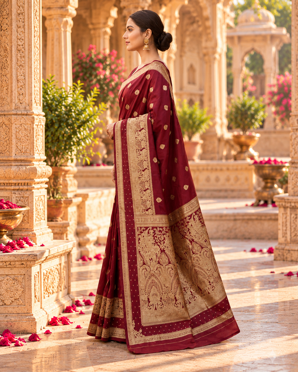 Banarasi Silk Saree With Unstitched Blouse(Red)