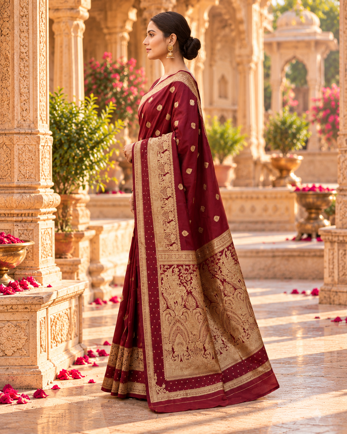 Banarasi Silk Saree With Unstitched Blouse(Red)