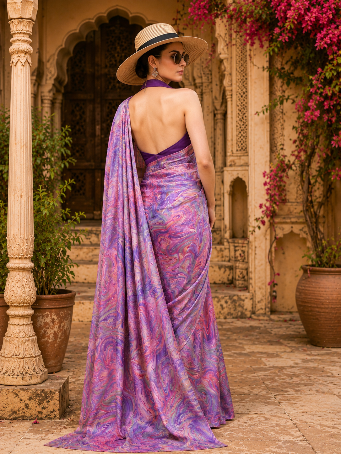 Satin Silk Party Wear Saree With Unstitched Blouse(Lavender)