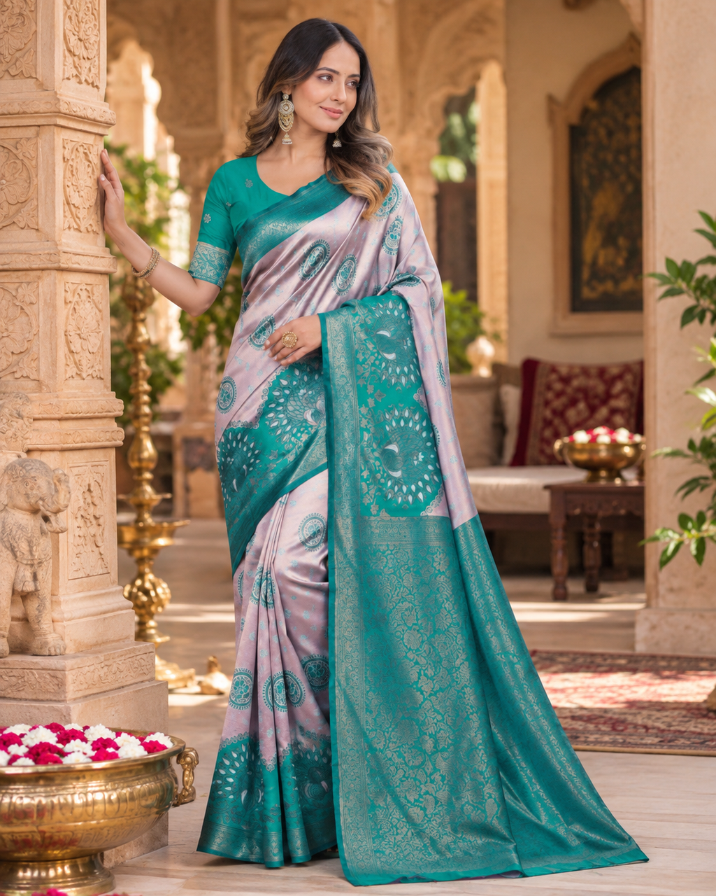 Banarasi Zari Weaving Saree With Unstitched Blouse(Sky)