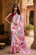 Satin Silk Party Wear Saree With Unstitched Blouse(Baby Pink)
