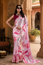 Load image into Gallery viewer, Satin Silk Party Wear Saree With Unstitched Blouse(Baby Pink)
