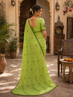 Soft Silk Embroidery Saree With Unstitched Blouse(Green)