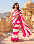 Original Gaji Silk Ajrakh Print Saree With Unstitched Blouse(Pink)