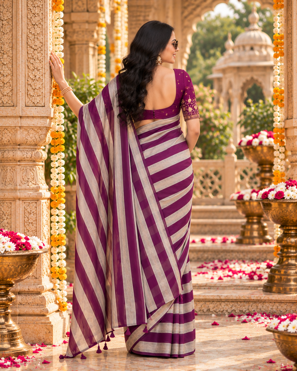 Chiffon Silk Designer Saree With Unstitched Blouse(Dark Wine)