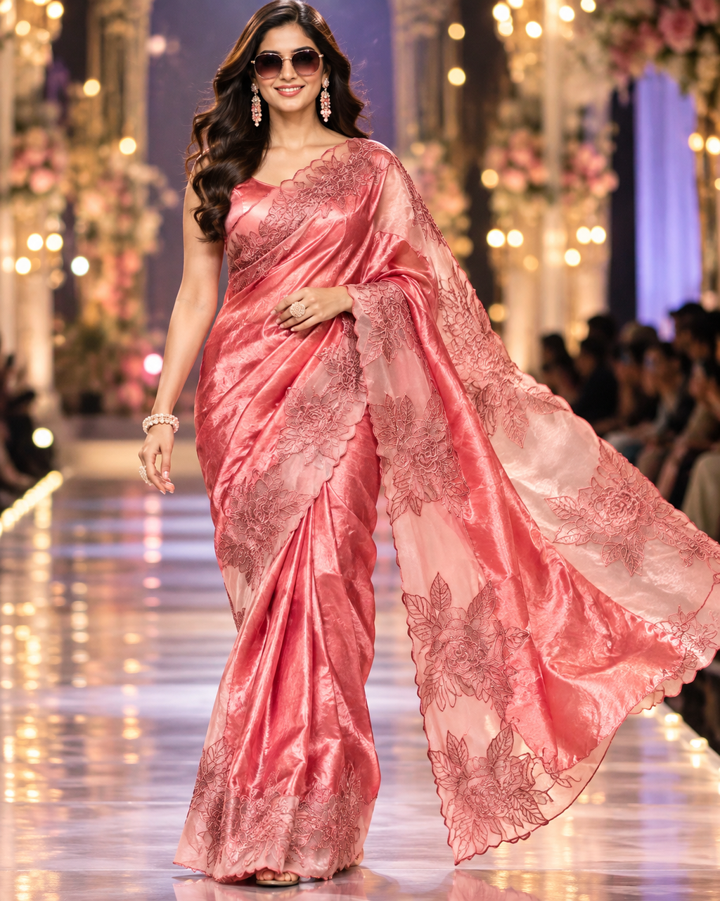 Primium Space Silk Thread Lace Border Saree with Unstitched Blouse (Pink)
