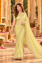 Pure Prada Silk Saree with Unstitched Blouse(Yellow)