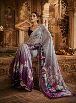 Load image into Gallery viewer, Georgette Printed Saree With Unstitched Blouse(Purple)
