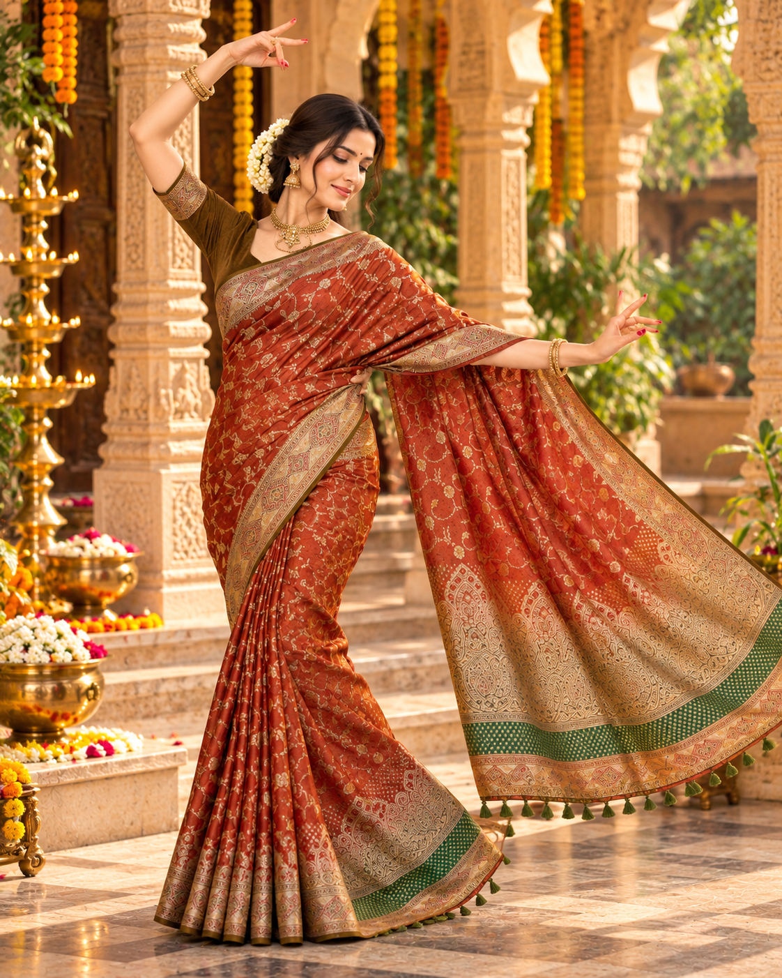 Premium Satin Silk Zari Weaving Border Saree With Unstitched Blouse(Red)