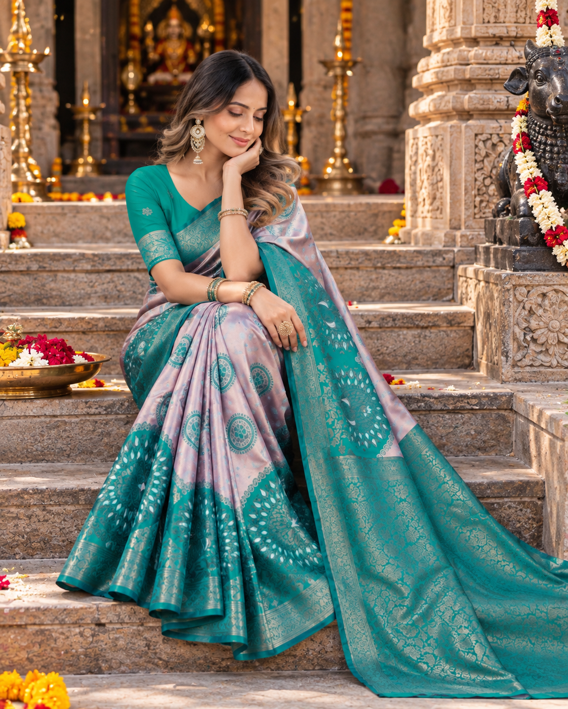 Banarasi Zari Weaving Saree With Unstitched Blouse(Sky)