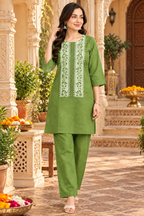 Cotton Kurti Pant Two Piece Set(Green)