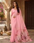 Georgette Digital Print Saree With Unstitched Blouse(Baby Pink)