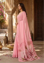 Georgette Digital Print Saree With Unstitched Blouse(Baby Pink)