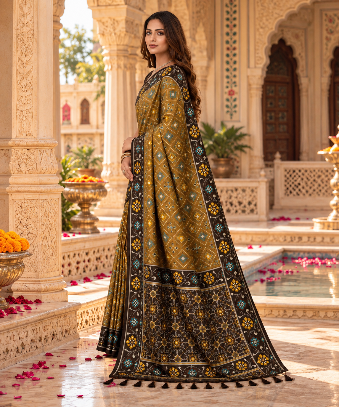 Patola Silk Rich Zari Work Saree With Unstitched Blouse(Rust)