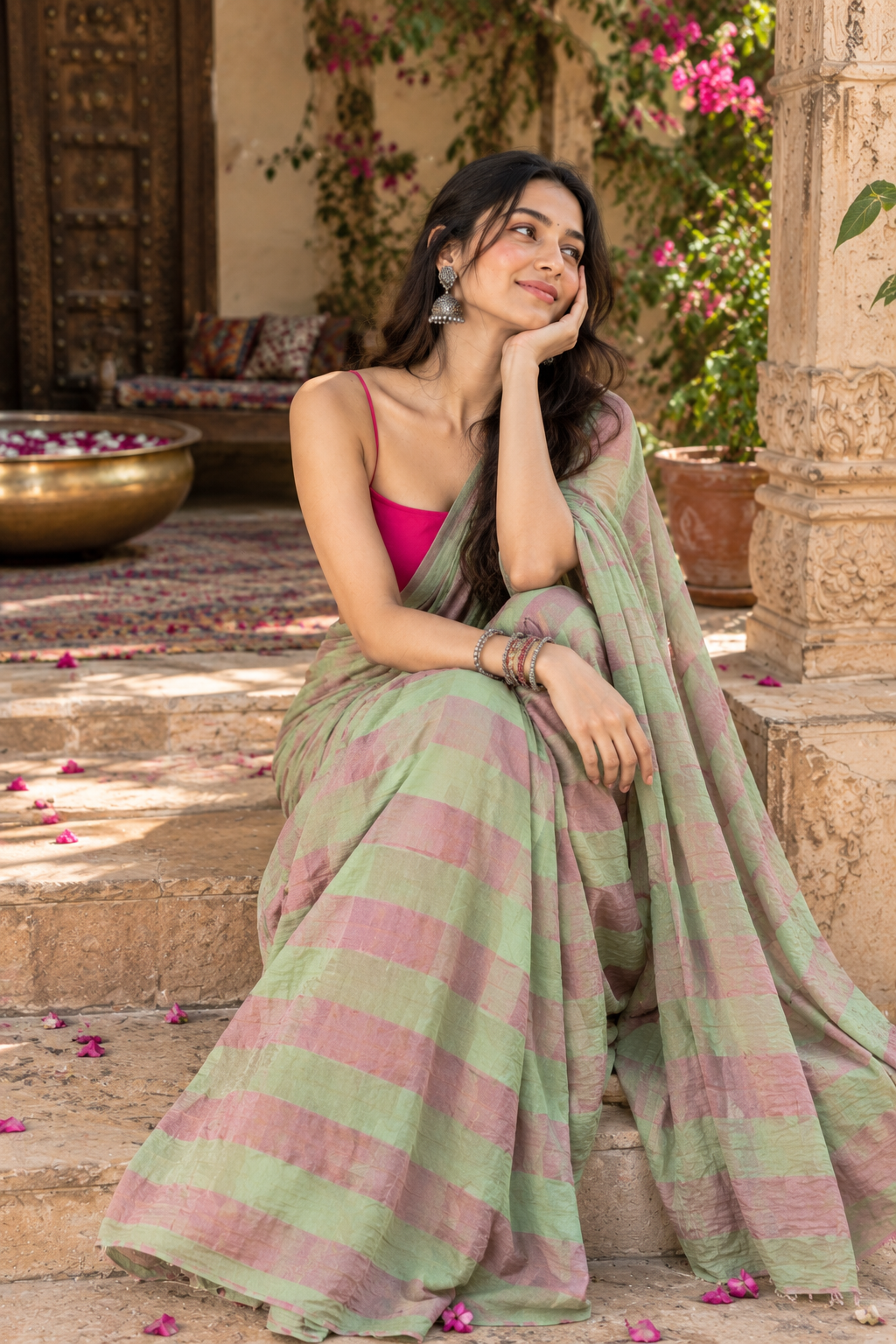 Cotton Digital Printed Saree With Unstitched Blouse(Grey)