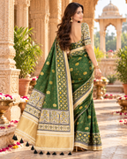 Handloom Silk Zari Border Work Saree With Unstitched Blouse(Green)