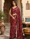 Satin Silk Printed Saree With Unstitched Blouse(Red)