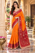 Premium Georgette Bandej Jaypuri Butti Dori Gotta Work Saree With Unstitched Blouse (Yellow)