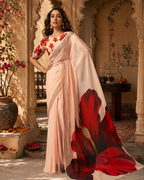 Georgette Digital Print Saree With Unstitched Blouse(Cream)