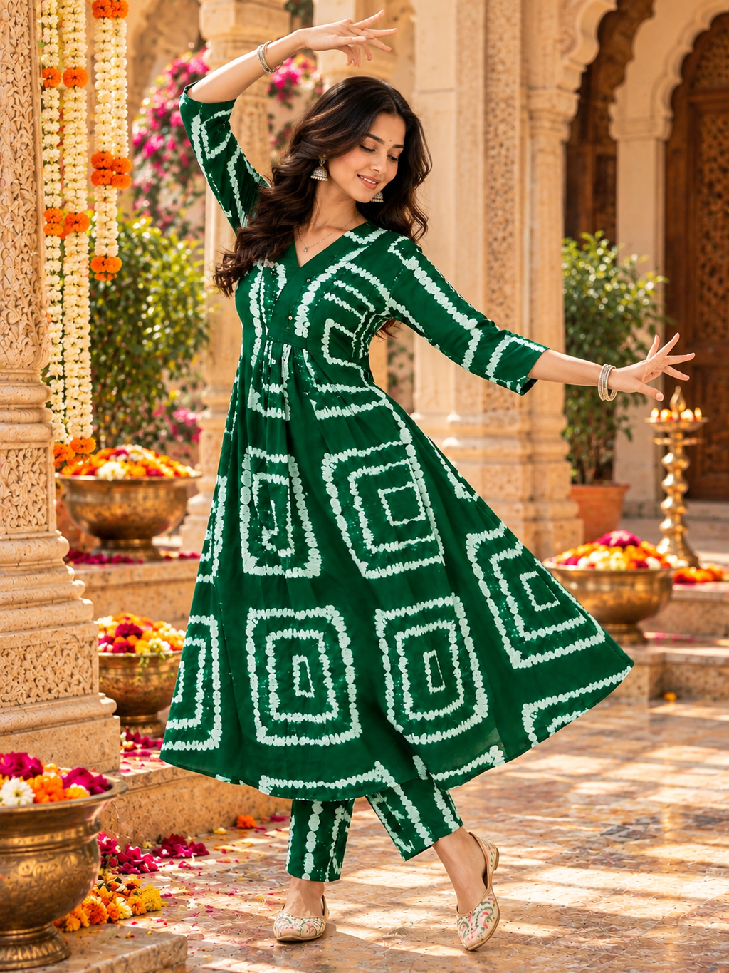 Rayon Kurti Pant Printed Set(Green)