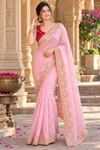 Rangoli Silk Embroidery Work Saree With Unstitched Blouse(Baby Pink)