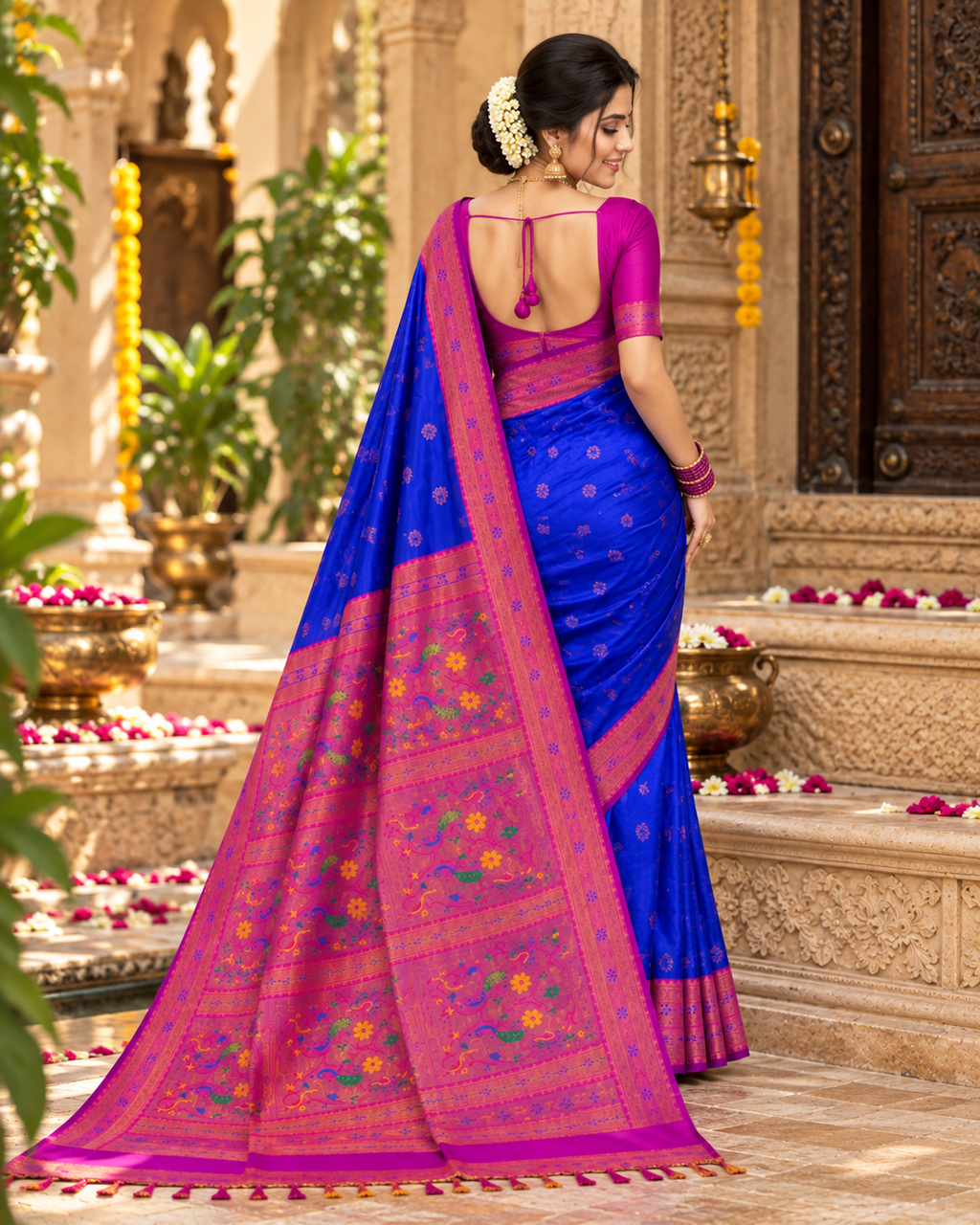 Soft Banarasi Silk Saree With Unstitched Blouse(Blue)