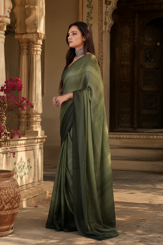 Georgette ready to wear saree with unstitched blouse(green)