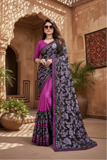 Load image into Gallery viewer, Women's Lycra Blend Saree with Blouse (Purple, 5-6 Mtrs) Kashvii
