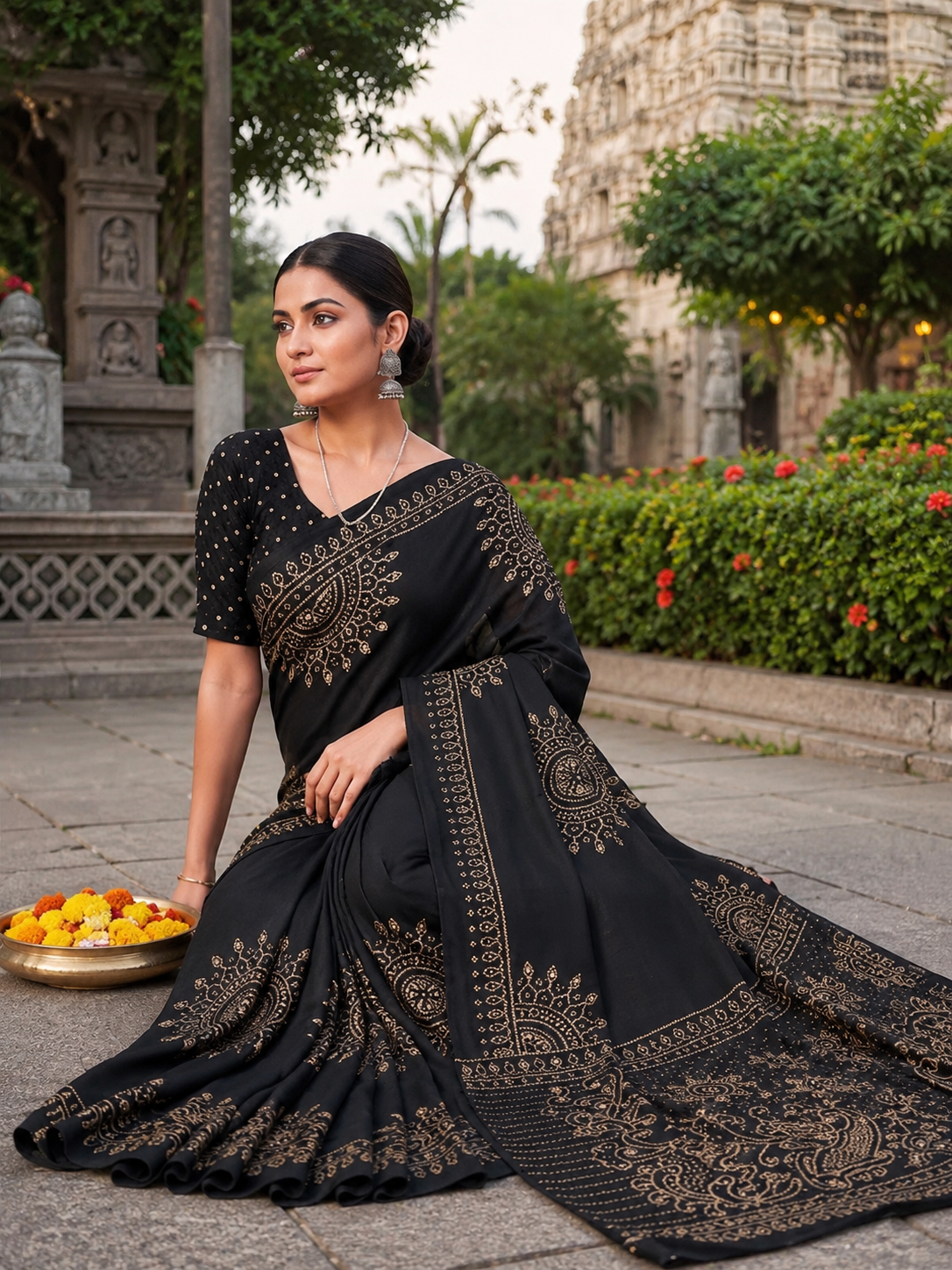 Premium  Gajji Silk Heavy Mirror Work Saree With Unstitched Blouse (Black)