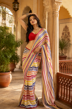 Georgette Printed Ready To Wear Sarees With Unstitched Blouse(Multicolor)